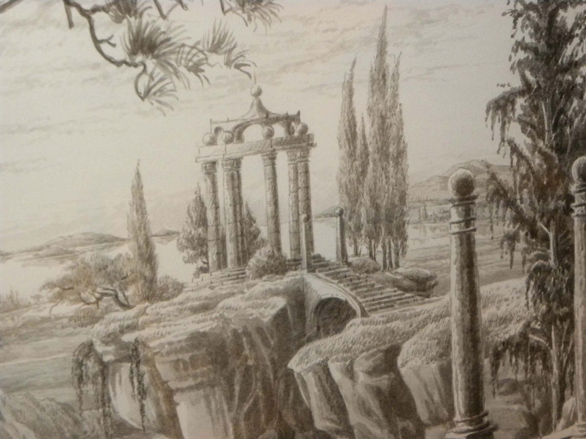 Francois Houtin (1950)paesaggio Fantastico con Rovine