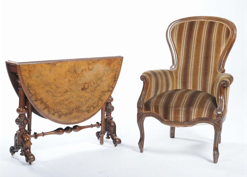 Tavolino a bandelle con piano ovale in radica, Inghilterra fine XIX secolo  - Asta Antiquariato e Dipinti Antichi - II - Cambi Casa d'Aste