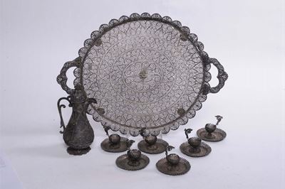 Servizio da Caffè in Argento Filigranato, Nord Africa XX Secolo