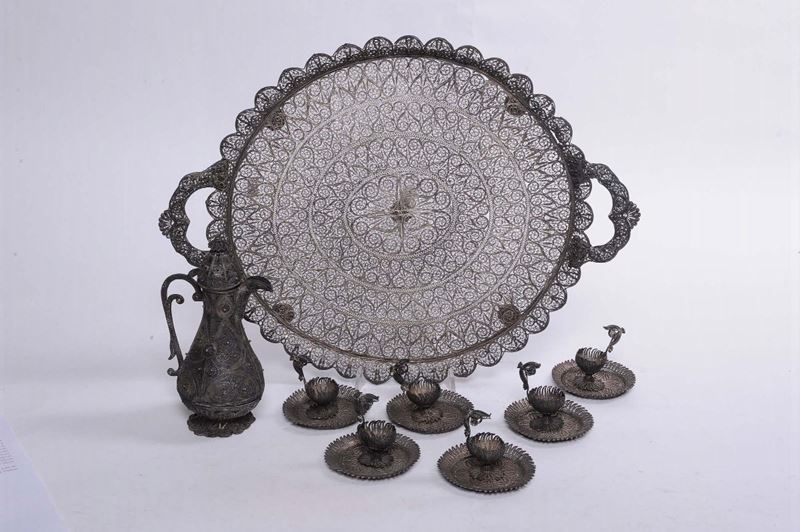 Servizio da caffè in argento filigranato, Nord Africa XX secolo  - Auction Antique and Old Masters - II - Cambi Casa d'Aste