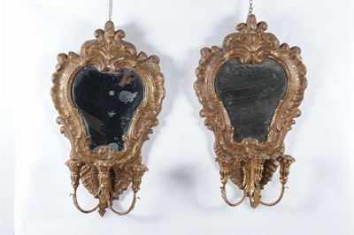 Coppia di Ventoline in Legno Dorato, XIX Secolo