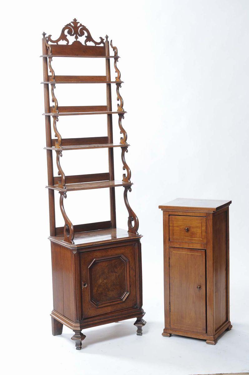 Comodino ad un’anta ed un cassetto e libreria a ripiani, XIX secolo  - Auction Antique and Old Masters - II - Cambi Casa d'Aste