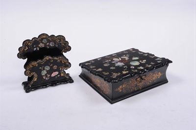 Set da Scrittoio in Legno Dorato e Laccato, Inghilterra Fine XIX Secolo
