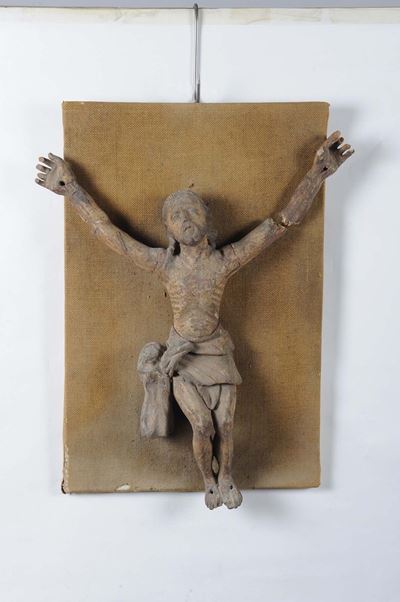 Cristo in Legno Scolpito e Dipinto in Policromia. Spagna (?) Inizi XVI Secolo