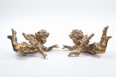 Coppia di Angioletti in Legno Intagliato e Dorato