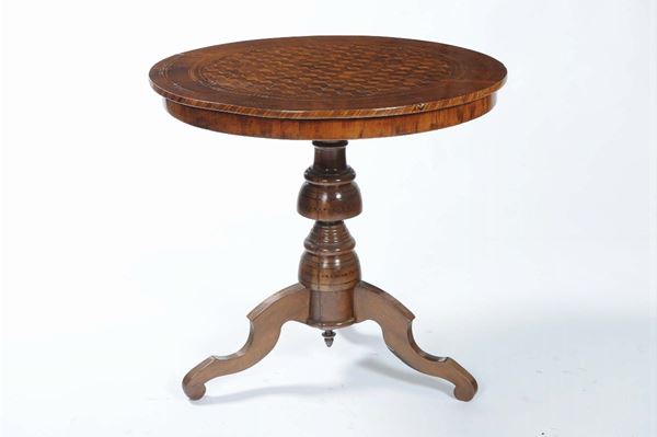 Tavolino circolare con piano lastronato ed intarsiato, Rolo XIX secolo