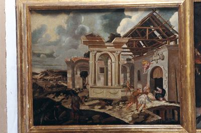 Scuola Francese del XVII Secoloarchitetture con Adorazione dei Pastori