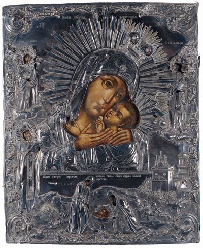 Artista Russo del XIX Secoloicona Raffigurante Madonna con Bambino
