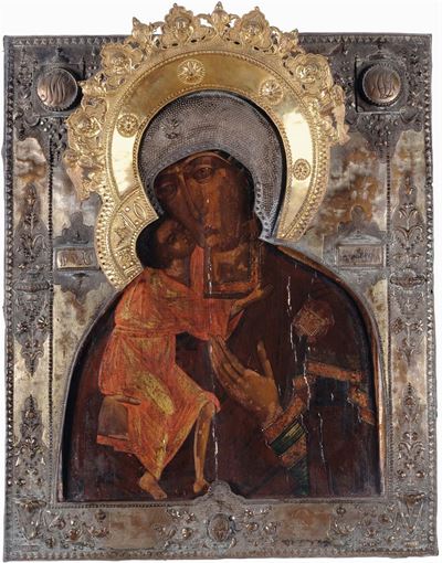 Artista Russo del XIX Secoloicona Raffigurante Madonna con Bambino