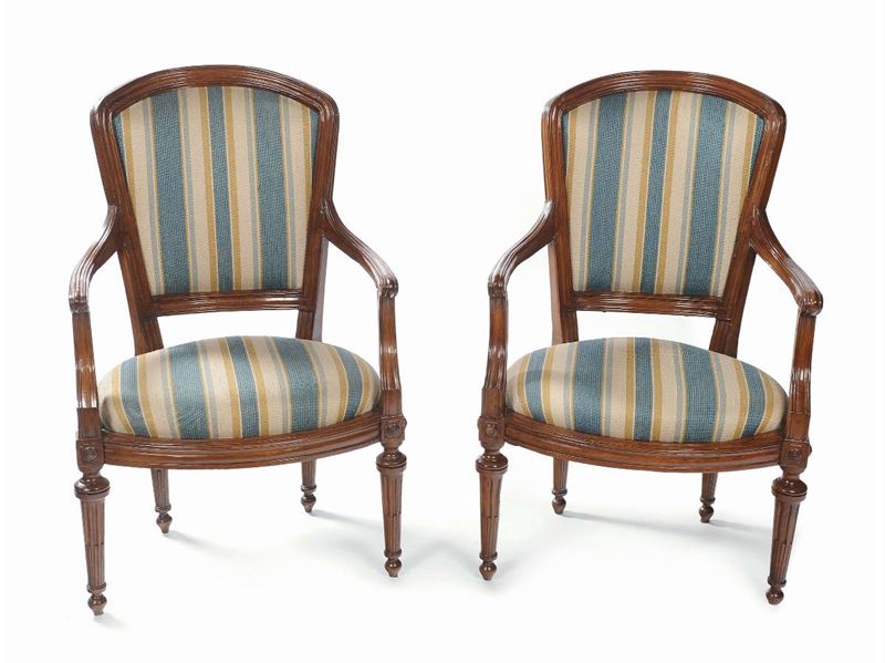Coppia di poltrone in noce Luigi XVI, Genova XVIII secolo  - Auction Antique and Old Masters - II - Cambi Casa d'Aste