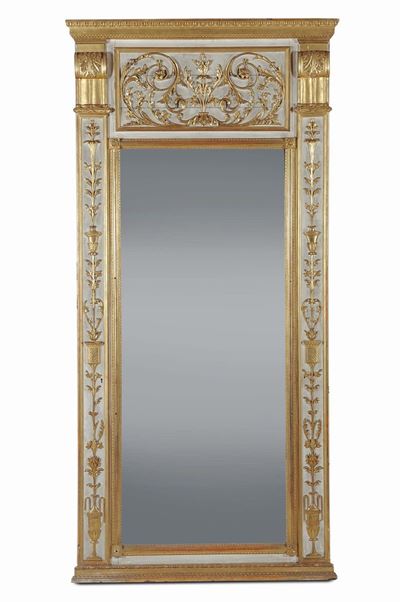 Specchiera Luigi XVI in Legno Laccato e Dorato, XVIII Secolo