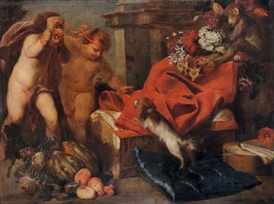 Anton Maria Vassallo (genova 1620 - Milano 1672)allegoria con Natura Morta