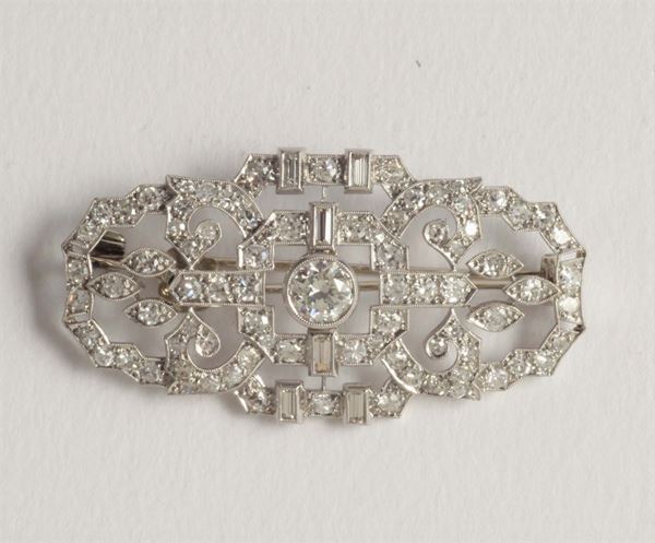A 20th century diamond plaque brooch