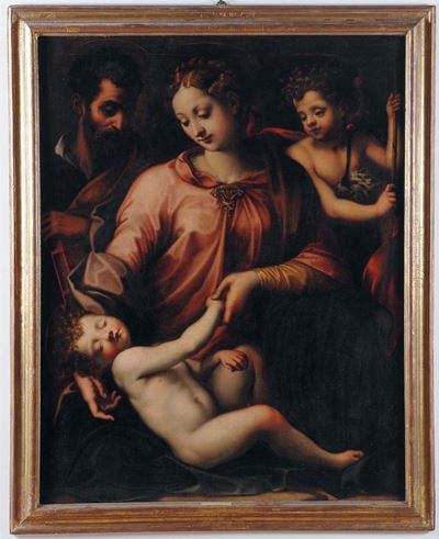 Michele Tosini di Ridolfo del Ghirlandaio (firenze 1503-1577), Attribuito Asacra Famiglia con San...