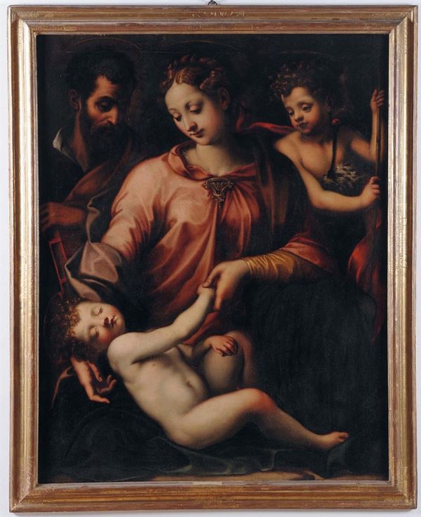Michele Tosini di Ridolfo del Ghirlandaio (Firenze 1503-1577), attribuito a Sacra Famiglia con San Giovannino