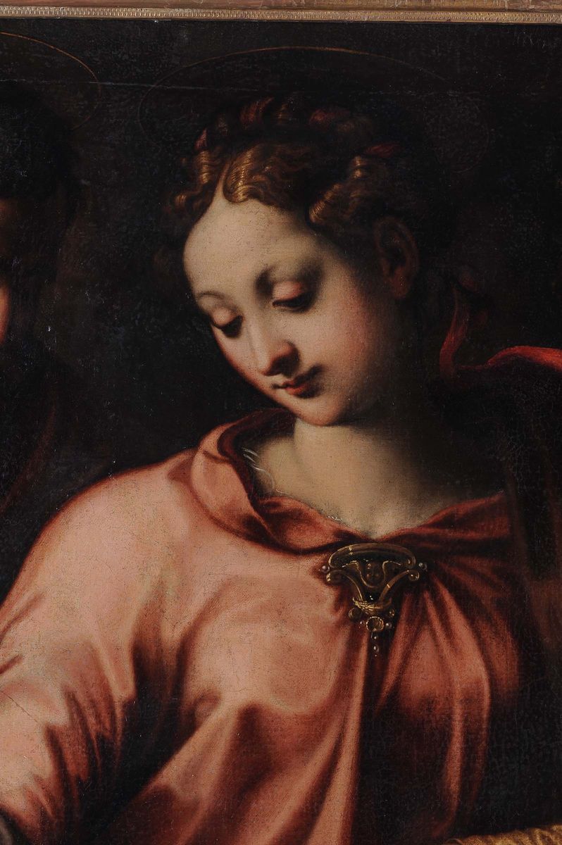 Michele Tosini di Ridolfo del Ghirlandaio (firenze 1503-1577), Attribuito Asacra Famiglia con San...