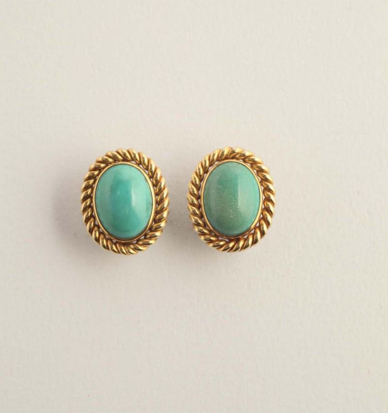 A pair of turquoise and gold earrings. Signed Ventrella, Rome  - Auction Silver, Ancient and Contemporary Jewels - Cambi Casa d'Aste
