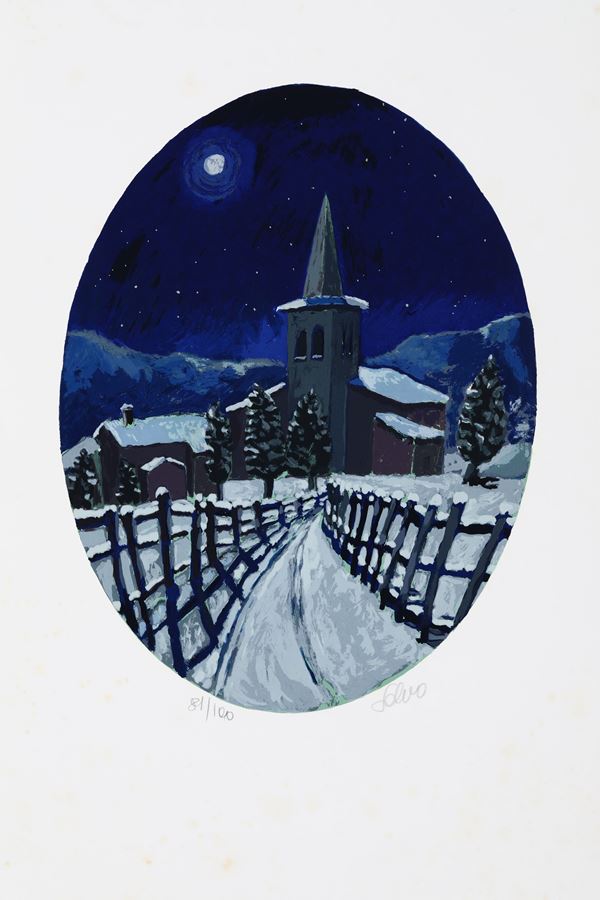 Salvo - Senza titolo (Paesaggio invernale con campanile)