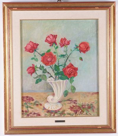 Armando Figallo (1892-1984)vaso con Rose, 1970