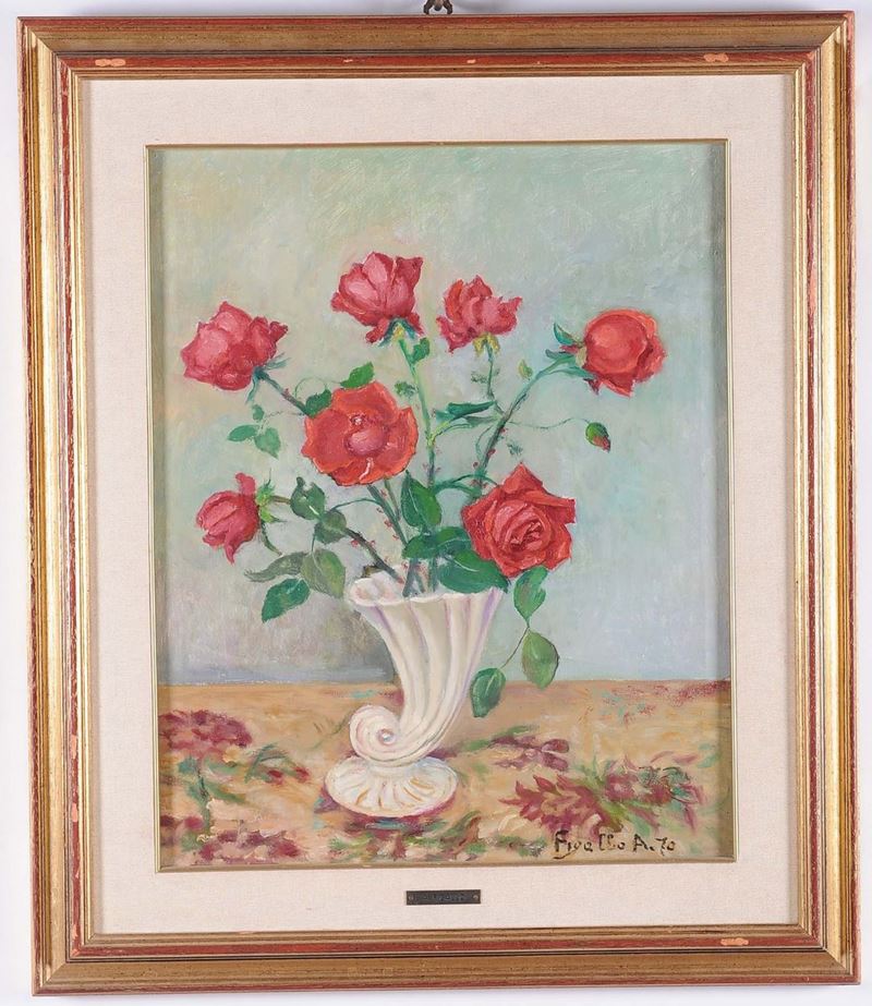 Armando Figallo (1892-1984) Vaso con rose, 1970  - Asta Asta OnLine 4-2013 - Cambi Casa d'Aste