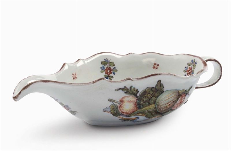 Salsiera in maiolica con decoro alla frutta. Antonibon, Bassano XVIII secolo  - Asta Maioliche Italiane dal XVI al XVIII Secolo - Cambi Casa d'Aste