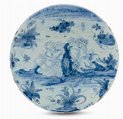 Sottocoppa “a Tappezzeria” con Putti, Albisola XVII Secolo