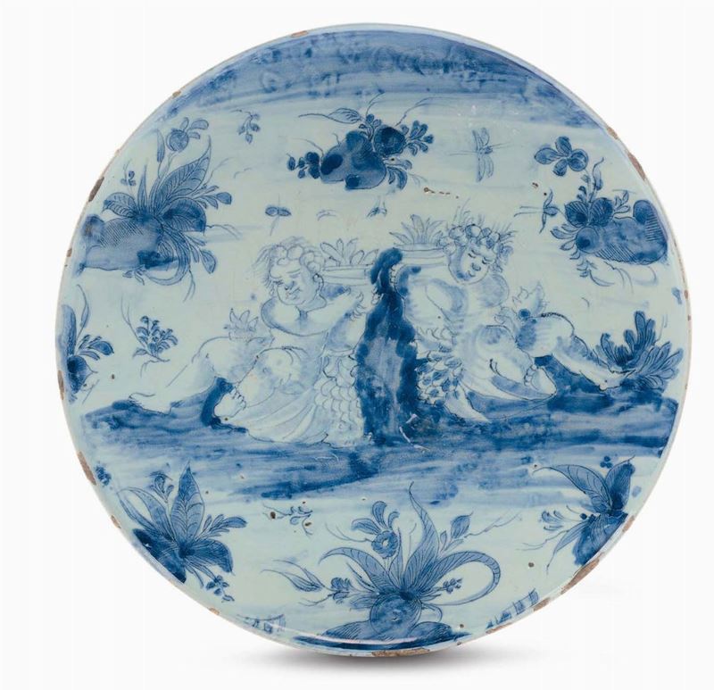 Sottocoppa “a tappezzeria” con putti, Albisola XVII secolo  - Asta Maioliche Italiane dal XVI al XVIII Secolo - Cambi Casa d'Aste