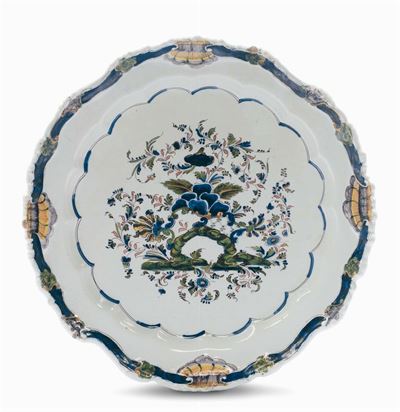 Grande Piatto in Maiolica con Decoro a Ponticello, Pasquale Antonibon, Bassano XVIII Secolo