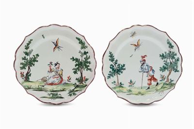 Coppia di Piatti in Maiolica con Figure, Felice Clerici, Milano XVIII Secolo