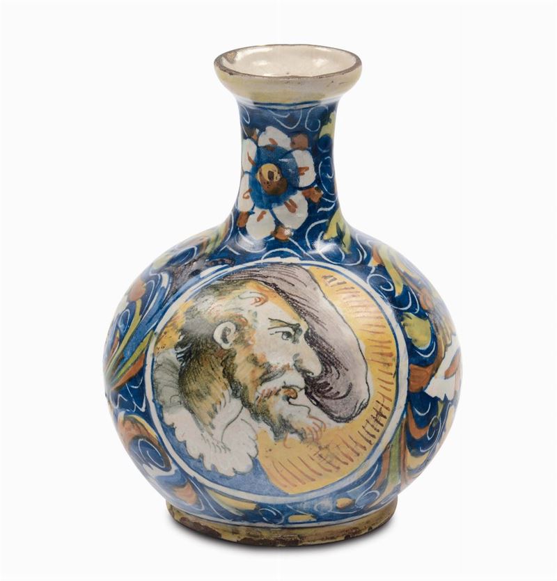 Fiasca in maiolica a doppio ritratto, Venezia XVI secolo  - Asta Maioliche Italiane dal XVI al XVIII Secolo - Cambi Casa d'Aste