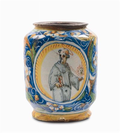 Albarello in Maiolica con Decoro a Doppio Medaglione, Venezia XVI Secolo