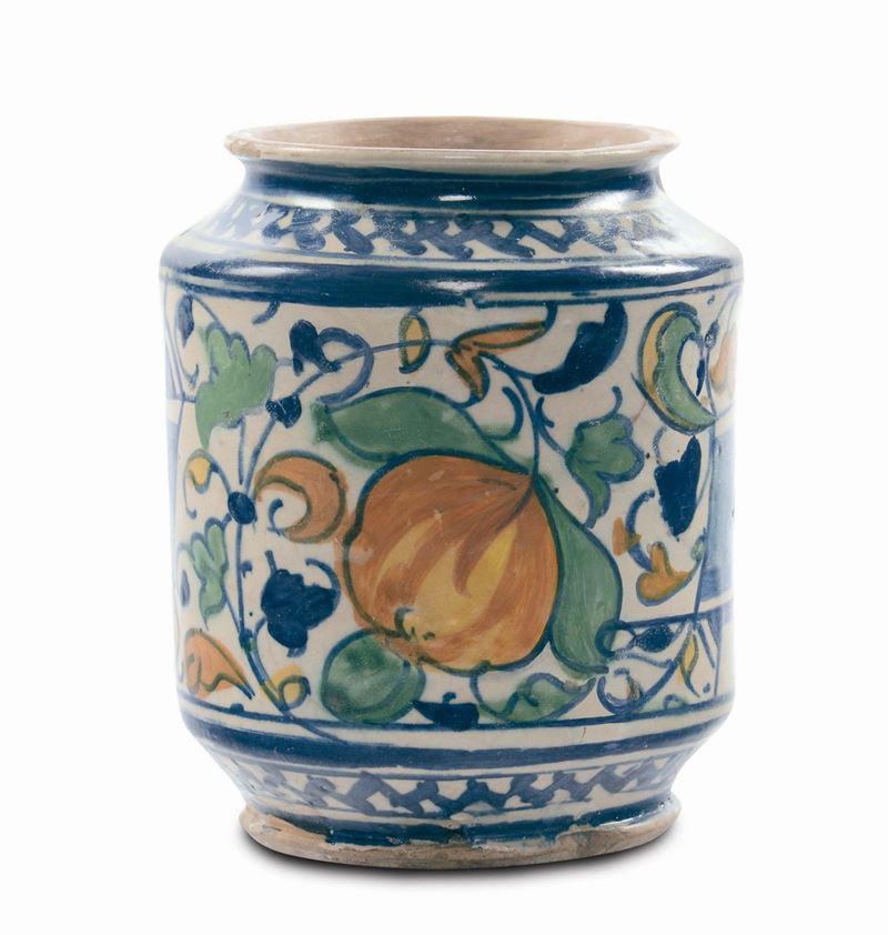 Albarello di farmacia in maiolica con decorazione vegetale, Venezia XVI secolo  - Asta Maioliche Italiane dal XVI al XVIII Secolo - Cambi Casa d'Aste