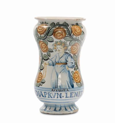 Albarello in Maiolica con Figura Allegorica, Castelli XVII Secolo?