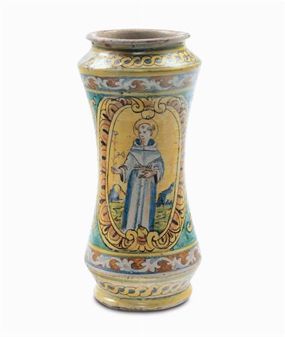 Albarello in Maiolica con S. Antonio da Padova, Palermo Inizio XVII Secolo