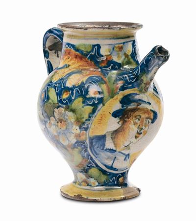 Boccale in Maiolica a Doppio Medaglione con Ritratti Maschili, Venezia XVI Secolo