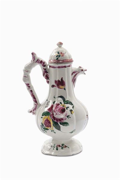 Caffettiera in Maiolica con Decoro alla Rosa, Verdinelli?, Monte Milone (pollenza) XVIII Secolo