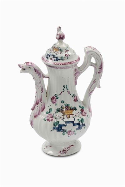 Caffettiera in Maiolica con Decoro alla Rosa, Verdinelli, Monte Milone (pollenza) XVIII Secolo