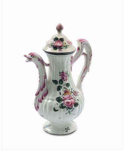 Caffettiera in Maiolica con Decoro alla Rosa, Verdinelli, Monte Milone (pollenza) XVIII Secolo