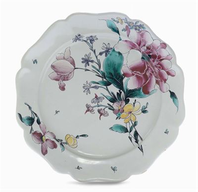 Piatto in Maiolica con Decoro alla Rosa, Jacques Boselly, Savona XVIII Secolo
