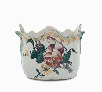 Rinfrescatoio in Maiolica con Decoro alla Rosa, Jacques Boselly, Savona XVIII Secolo