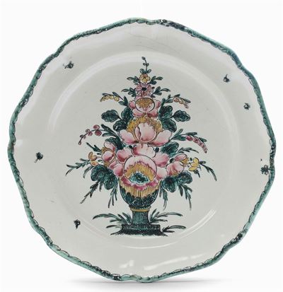 Piatto in Maiolica con Vaso di Fiori, Jacques Boselly, Savona XVIII Secolo
