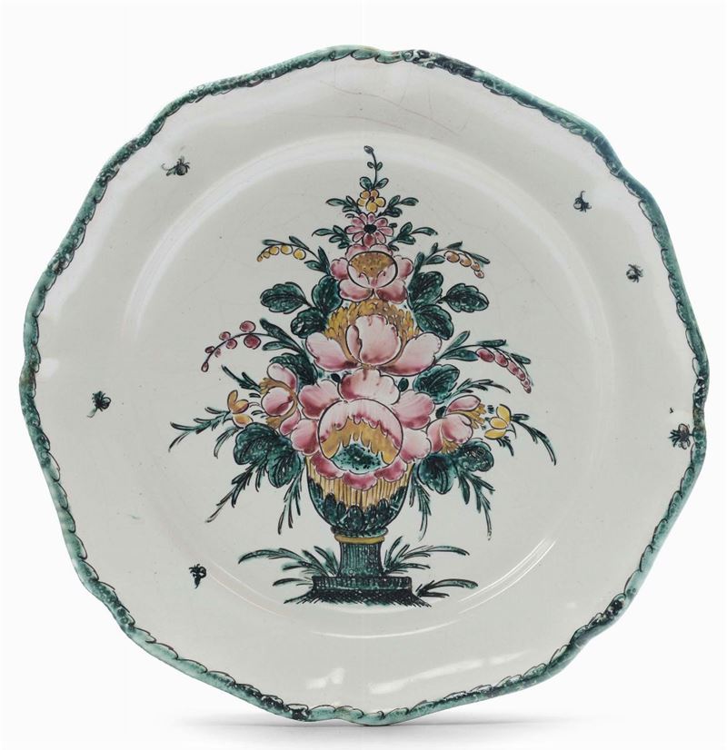 Piatto in maiolica con vaso di fiori, Jacques Boselly, Savona XVIII secolo  - Auction Italian Majolica from 16th to 18th Century - Cambi Casa d'Aste