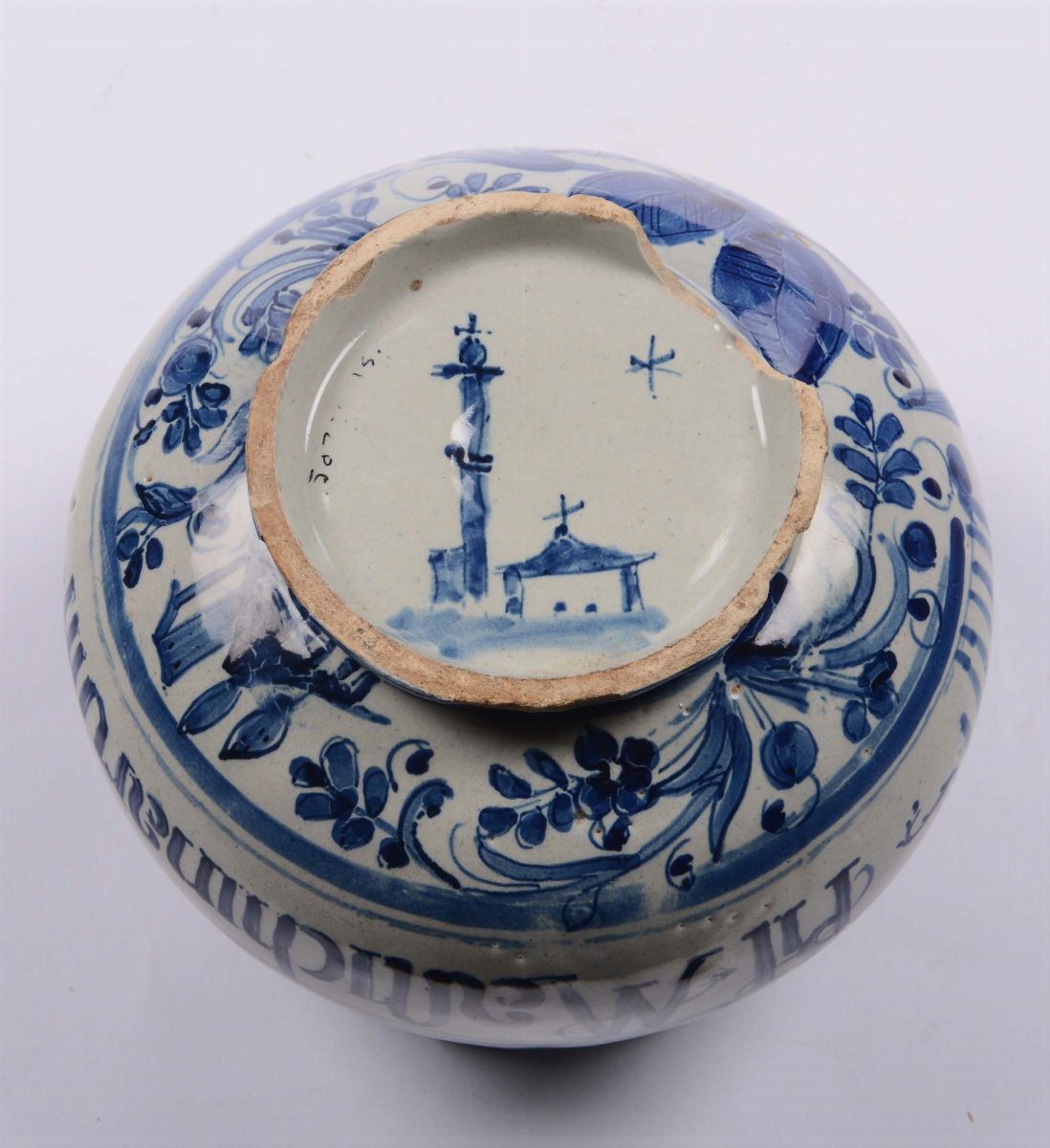 Pilloliere in Maiolica a Decoro Calligrafico Naturalistico, Albisola XVII Secolo