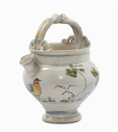 Boccale con Manico a Canestro in Maiolica con Decorazione a “uccelli e Prezzemolo”, Savona XVIII ...