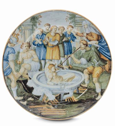 Piattino in Maiolica Decorato con Scena di Martirio, Castelli XVIII Secolo