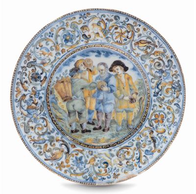 Piatto in Maiolica con Contadini, Castelli XVIII Secolo