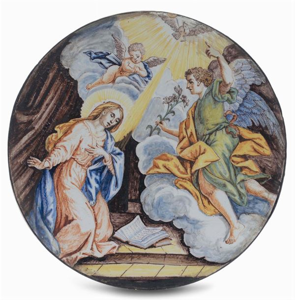 Disco in maiolica con Annunciazione, San Quirico XVIII secolo