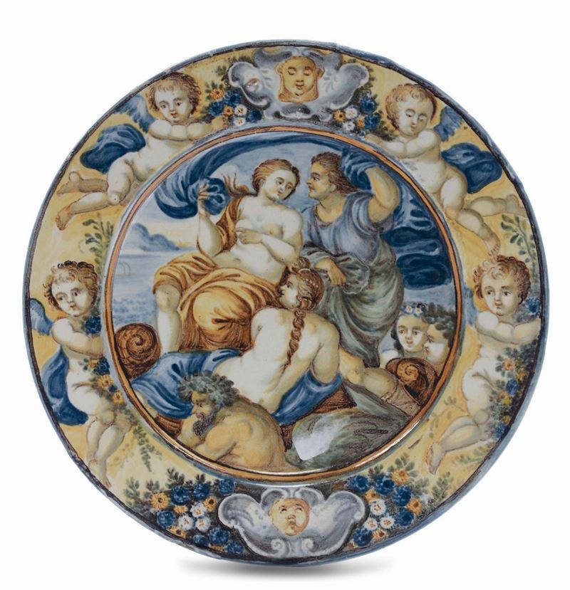 Piatto in maiolica con scena mitologica, Castelli XVIII secolo  - Auction Italian Majolica from 16th to 18th Century - Cambi Casa d'Aste