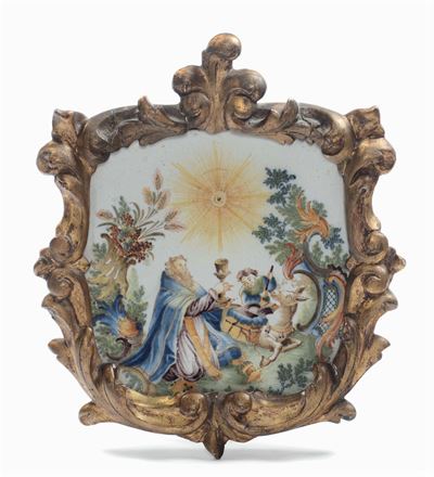 Frammento di Maiolica Istoriata Raffigurante Vescovo, Castelli XVIII Secolo