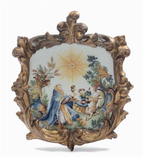 Frammento di maiolica istoriata raffigurante vescovo, Castelli XVIII secolo